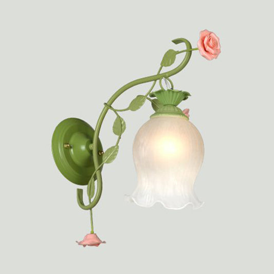 Scallop Bedroom Wall Light Sconce Countryside Opal White Glass 1 Head Green Wall Lighting Fixture Clearhalo 'Wall Lamps & Sconces' 'Wall Lights' Lighting' 325059