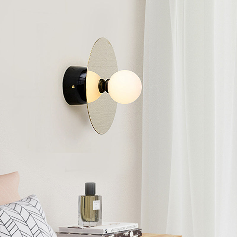 Minimalism Sphere Sconce Light Milk Glass 1 Head Wall Mounted Lighting in Black for Bedside Black Clearhalo 'Wall Lamps & Sconces' 'Wall Lights' Lighting' 325105