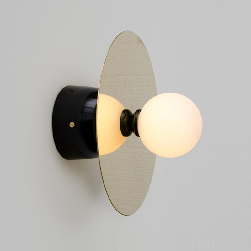 Minimalism Sphere Sconce Light Milk Glass 1 Head Wall Mounted Lighting in Black for Bedside Clearhalo 'Wall Lamps & Sconces' 'Wall Lights' Lighting' 325107