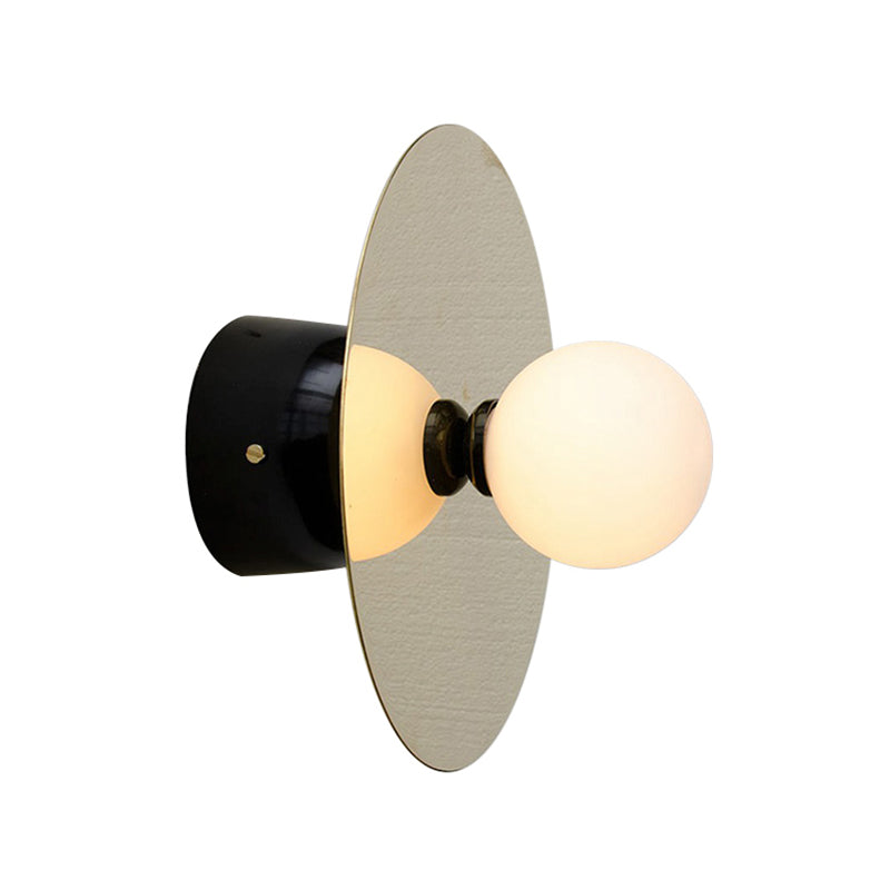 Minimalism Sphere Sconce Light Milk Glass 1 Head Wall Mounted Lighting in Black for Bedside Clearhalo 'Wall Lamps & Sconces' 'Wall Lights' Lighting' 325108