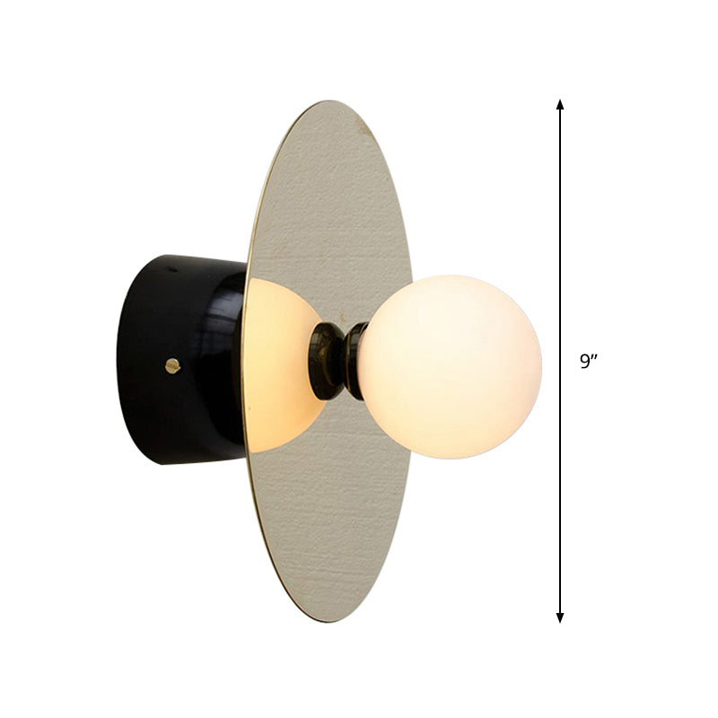 Minimalism Sphere Sconce Light Milk Glass 1 Head Wall Mounted Lighting in Black for Bedside Clearhalo 'Wall Lamps & Sconces' 'Wall Lights' Lighting' 325109