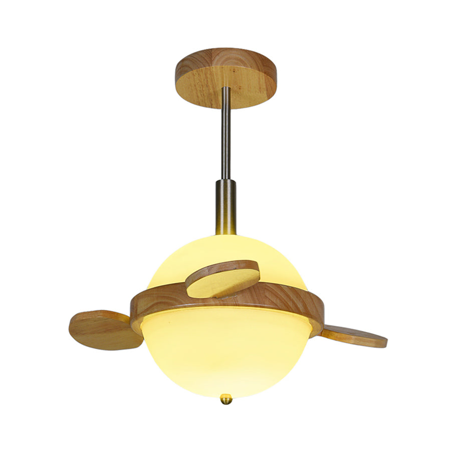 15" W Milk Glass Globe Semi Flush Mount Light Nordic 1 Head Light Fixture Ceiling in Wood for Balcony Clearhalo 'Ceiling Lights' 'Close To Ceiling Lights' 'Close to ceiling' 'Semi-flushmount' Lighting' 325122