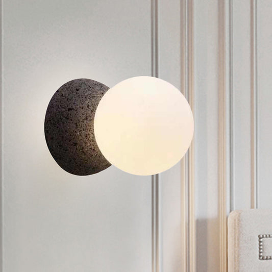 Minimalism 1 Bulb Wall Ligting Grey Spherical Sconce Light Fixture with Opal Glass Shade Grey Clearhalo 'Cast Iron' 'Glass' 'Industrial' 'Modern wall lights' 'Modern' 'Tiffany' 'Traditional wall lights' 'Wall Lamps & Sconces' 'Wall Lights' Lighting' 325124