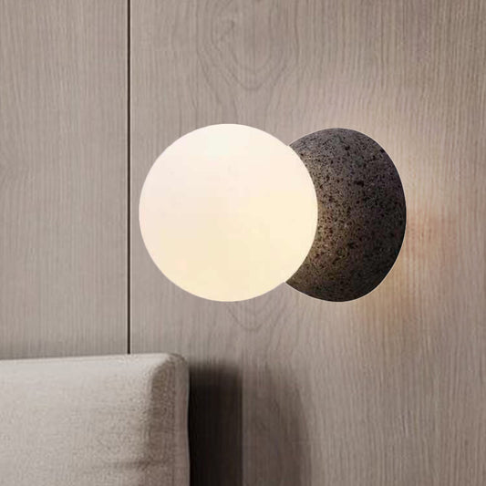 Minimalism 1 Bulb Wall Ligting Grey Spherical Sconce Light Fixture with Opal Glass Shade Clearhalo 'Cast Iron' 'Glass' 'Industrial' 'Modern wall lights' 'Modern' 'Tiffany' 'Traditional wall lights' 'Wall Lamps & Sconces' 'Wall Lights' Lighting' 325125