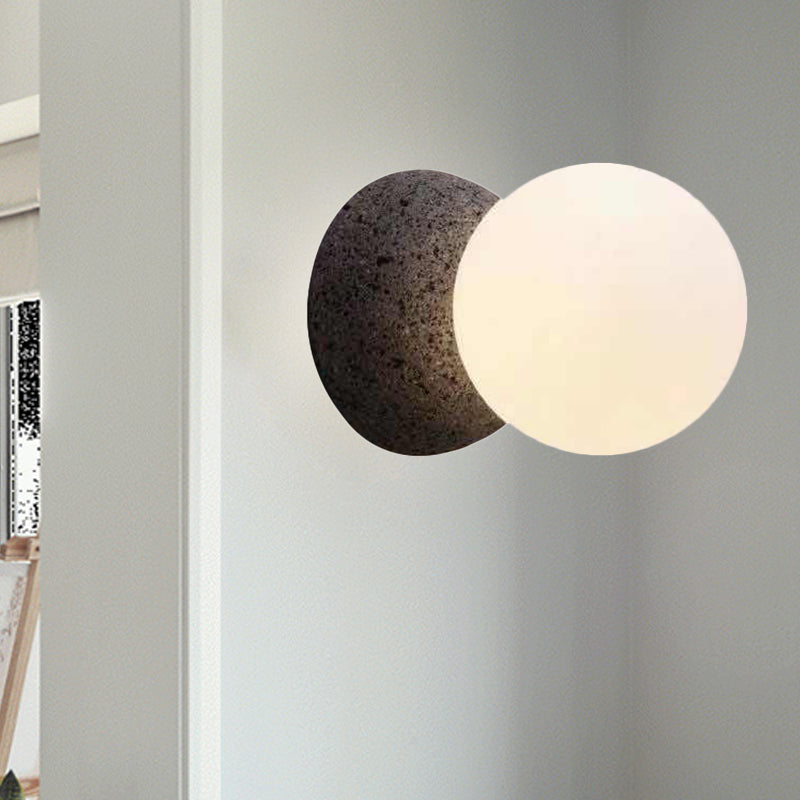 Minimalism 1 Bulb Wall Ligting Grey Spherical Sconce Light Fixture with Opal Glass Shade Clearhalo 'Cast Iron' 'Glass' 'Industrial' 'Modern wall lights' 'Modern' 'Tiffany' 'Traditional wall lights' 'Wall Lamps & Sconces' 'Wall Lights' Lighting' 325126