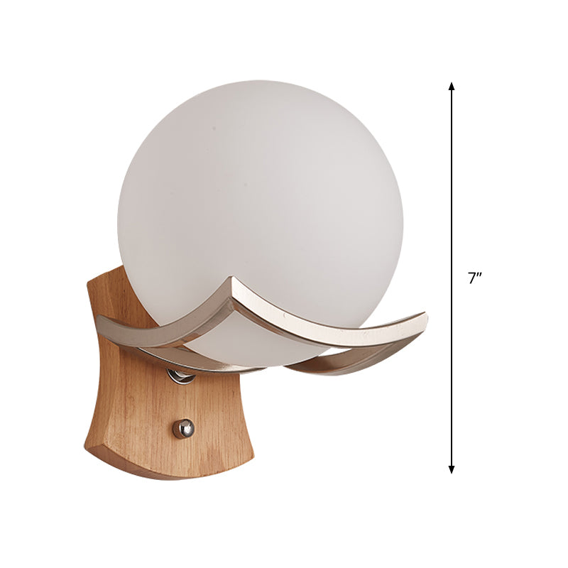 1 Head Stairway Wall Lamp Modernism Wood Sconce Light Fixture with Round Opal Glass Shade Clearhalo 'Wall Lamps & Sconces' 'Wall Lights' Lighting' 325156