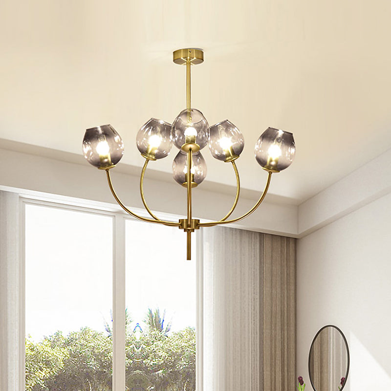 Modernist Cup Chandelier Lighting Smoke Gray Glass 6 Bulbs Bedroom Ceiling Pendant Light Smoke Gray Clearhalo 'Ceiling Lights' 'Close To Ceiling Lights' 'Close to ceiling' 'Glass shade' 'Glass' 'Semi-flushmount' Lighting' 325182