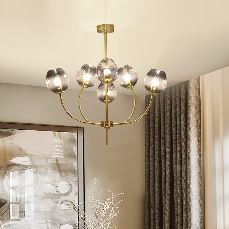 Modernist Cup Chandelier Lighting Smoke Gray Glass 6 Bulbs Bedroom Ceiling Pendant Light Clearhalo 'Ceiling Lights' 'Close To Ceiling Lights' 'Close to ceiling' 'Glass shade' 'Glass' 'Semi-flushmount' Lighting' 325183