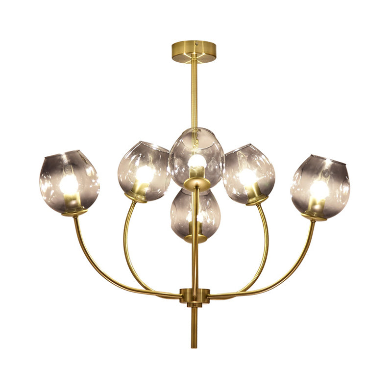 Modernist Cup Chandelier Lighting Smoke Gray Glass 6 Bulbs Bedroom Ceiling Pendant Light Clearhalo 'Ceiling Lights' 'Close To Ceiling Lights' 'Close to ceiling' 'Glass shade' 'Glass' 'Semi-flushmount' Lighting' 325185