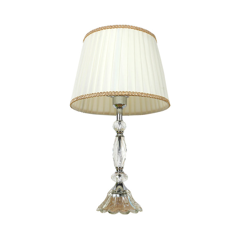 1 Light Pleated Shade Table Lamp Traditional White Fabric Night Light with Crystal Base Clearhalo 'Lamps' 'Table Lamps' Lighting' 325198