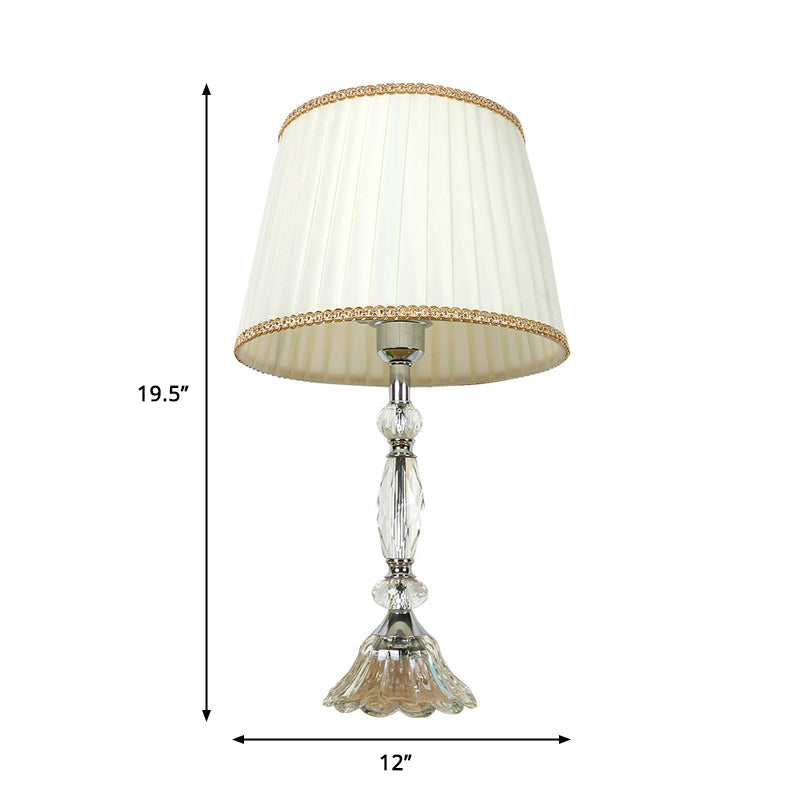 1 Light Pleated Shade Table Lamp Traditional White Fabric Night Light with Crystal Base Clearhalo 'Lamps' 'Table Lamps' Lighting' 325199