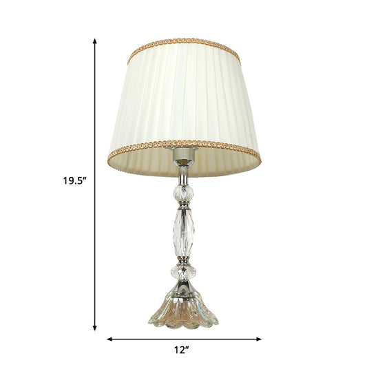 1 Light Pleated Shade Table Lamp Traditional White Fabric Night Light with Crystal Base Clearhalo 'Lamps' 'Table Lamps' Lighting' 325199