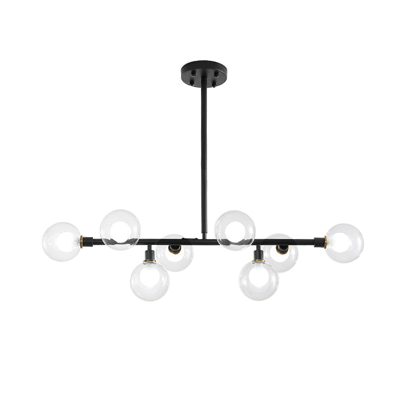 8 Heads Kitchen Island Lamp Contemporary Black Hanging Light Kit with Round Clear Glass Shade Clearhalo 'Ceiling Lights' 'Chandeliers' 'Glass shade' 'Glass' 'Island Lights' Lighting' 325203