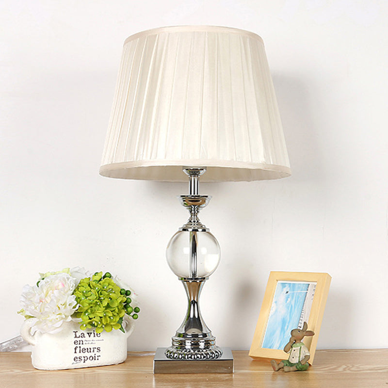 Pleated Shade Fabric Table Lamp Rustic Single Head Bedroom Night Light in White with Crystal Ball Deco Clearhalo 'Lamps' 'Table Lamps' Lighting' 325228