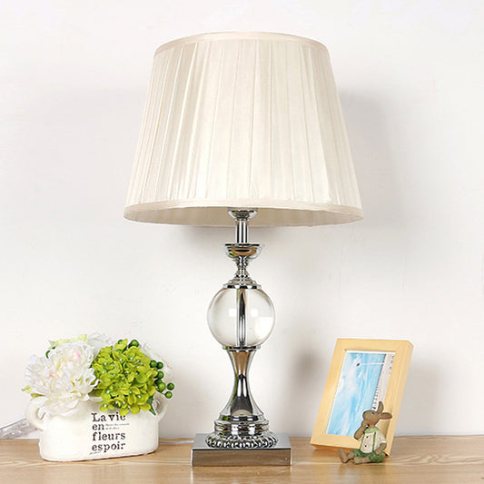 Pleated Shade Fabric Table Lamp Rustic Single Head Bedroom Night Light in White with Crystal Ball Deco Clearhalo 'Lamps' 'Table Lamps' Lighting' 325228