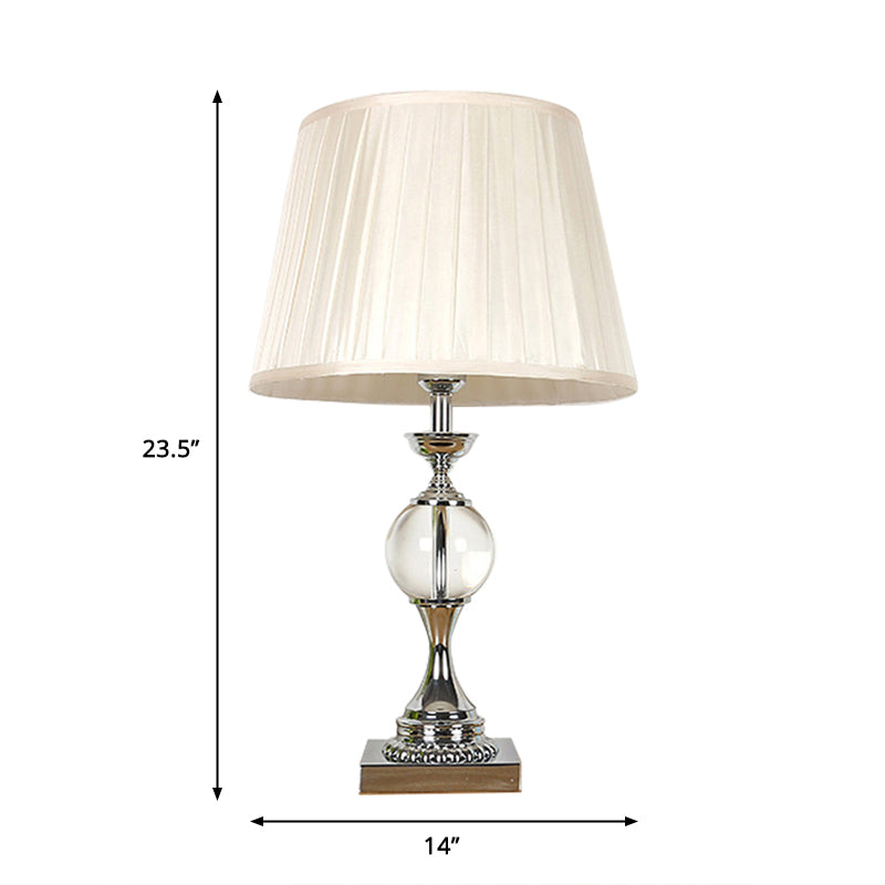 Pleated Shade Fabric Table Lamp Rustic Single Head Bedroom Night Light in White with Crystal Ball Deco Clearhalo 'Lamps' 'Table Lamps' Lighting' 325230