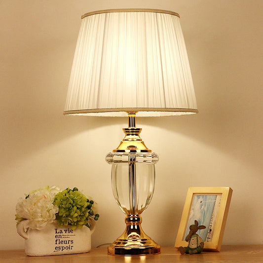 Pleated Lampshade Bedroom Table Light Rural Stylish Single Bulb White Nightstand Lamp with Clear Crystal Deco White Clearhalo 'Lamps' 'Table Lamps' Lighting' 325231