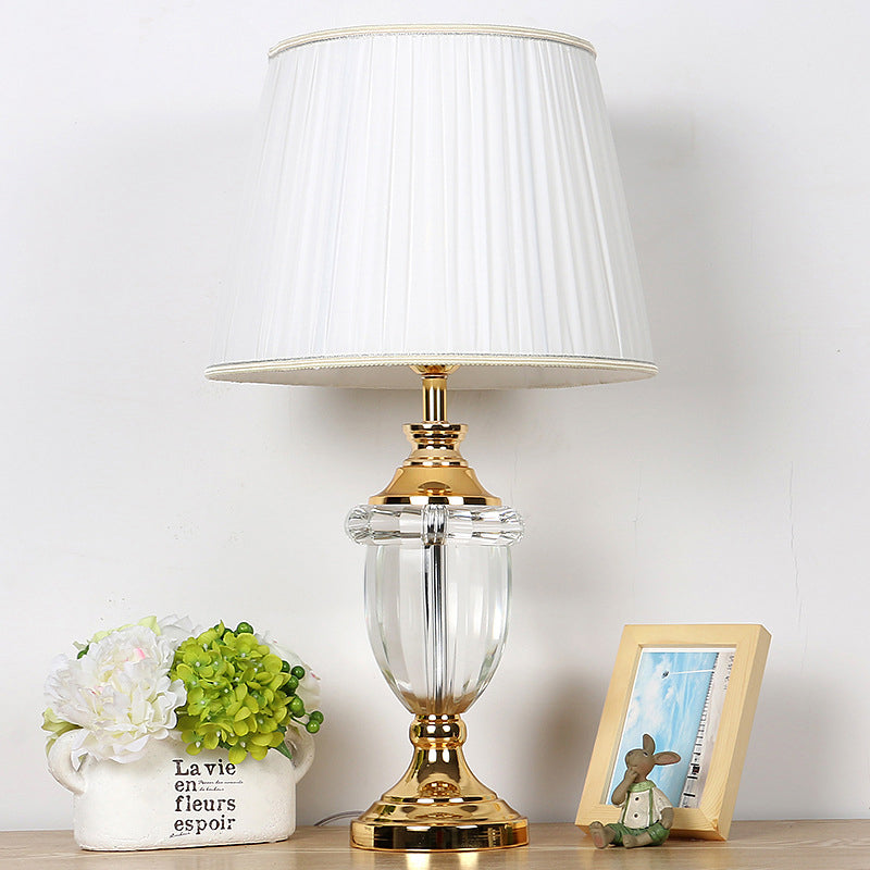 Pleated Lampshade Bedroom Table Light Rural Stylish Single Bulb White Nightstand Lamp with Clear Crystal Deco Clearhalo 'Lamps' 'Table Lamps' Lighting' 325232