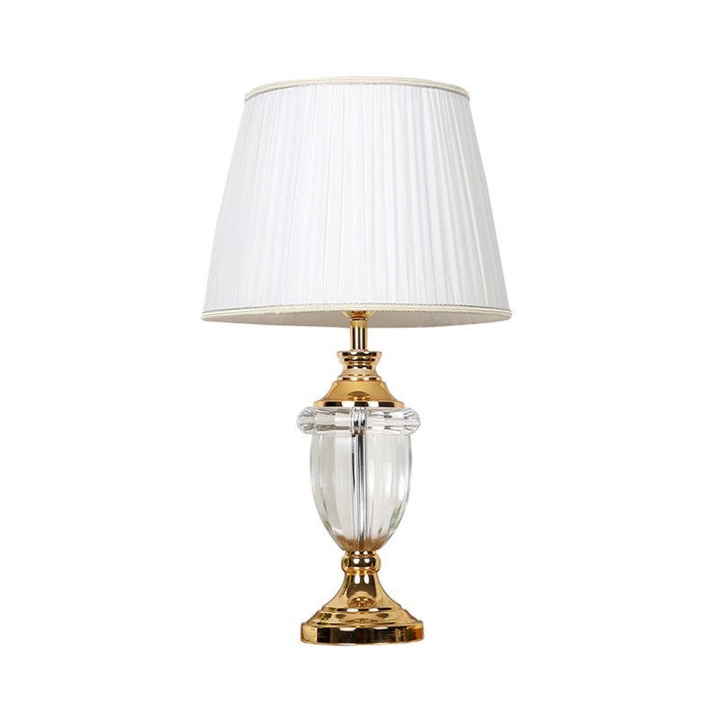 Pleated Lampshade Bedroom Table Light Rural Stylish Single Bulb White Nightstand Lamp with Clear Crystal Deco Clearhalo 'Lamps' 'Table Lamps' Lighting' 325233