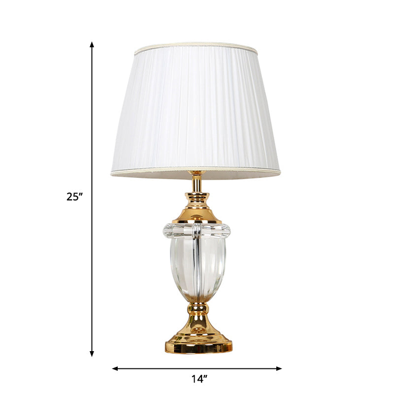 Pleated Lampshade Bedroom Table Light Rural Stylish Single Bulb White Nightstand Lamp with Clear Crystal Deco Clearhalo 'Lamps' 'Table Lamps' Lighting' 325234