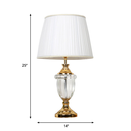 Pleated Lampshade Bedroom Table Light Rural Stylish Single Bulb White Nightstand Lamp with Clear Crystal Deco Clearhalo 'Lamps' 'Table Lamps' Lighting' 325234