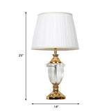 Pleated Lampshade Bedroom Table Light Rural Stylish Single Bulb White Nightstand Lamp with Clear Crystal Deco Clearhalo 'Lamps' 'Table Lamps' Lighting' 325234