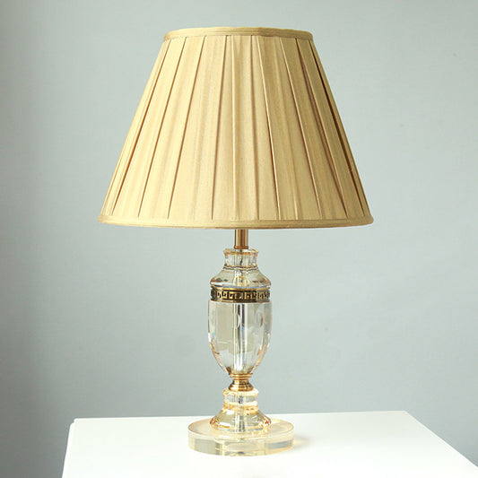 Fabric Beige Table Lamp Gathered Empire Shade Single Bulb Countryside Night Light with Crystal Base Beige Clearhalo 'Lamps' 'Table Lamps' Lighting' 325274