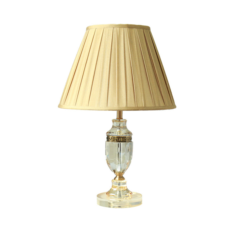 Fabric Beige Table Lamp Gathered Empire Shade Single Bulb Countryside Night Light with Crystal Base Clearhalo 'Lamps' 'Table Lamps' Lighting' 325275