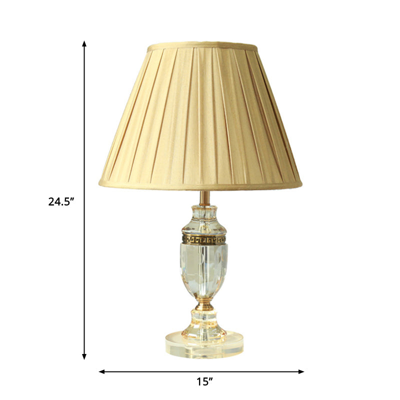 Fabric Beige Table Lamp Gathered Empire Shade Single Bulb Countryside Night Light with Crystal Base Clearhalo 'Lamps' 'Table Lamps' Lighting' 325276