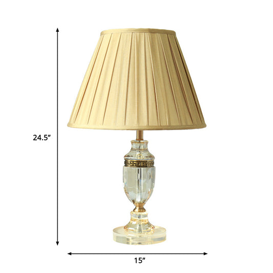 Fabric Beige Table Lamp Gathered Empire Shade Single Bulb Countryside Night Light with Crystal Base Clearhalo 'Lamps' 'Table Lamps' Lighting' 325276