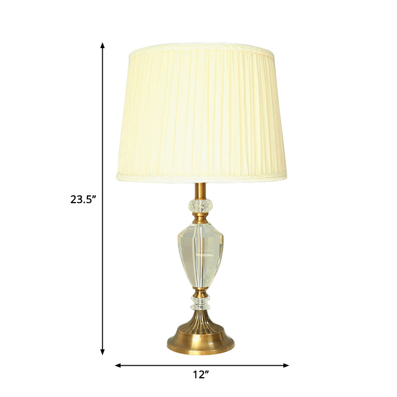 Single Head Pleated Shade Table Light Simple Beige Fabric Nightstand Lamp with Crystal Deco Clearhalo 'Lamps' 'Table Lamps' Lighting' 325279