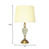 Single Head Pleated Shade Table Light Simple Beige Fabric Nightstand Lamp with Crystal Deco Clearhalo 'Lamps' 'Table Lamps' Lighting' 325279