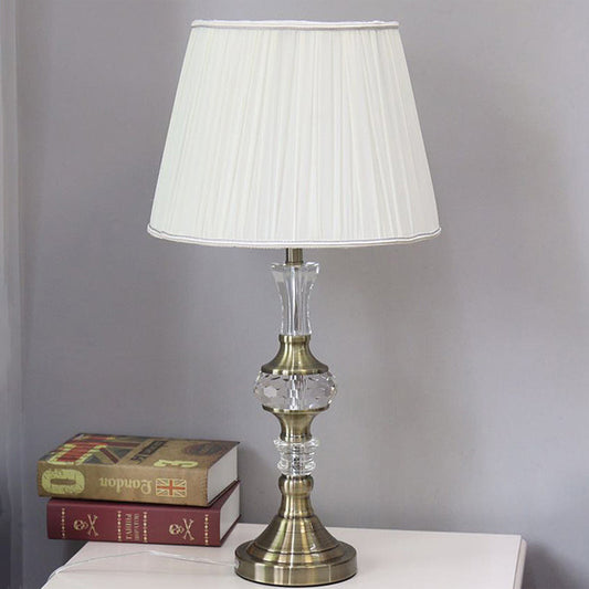 Single Bulb Night Light Simple Tapered Fabric Table Lamp in White for Dining Room with Crystal Deco White Clearhalo 'Lamps' 'Table Lamps' Lighting' 325280