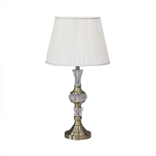 Single Bulb Night Light Simple Tapered Fabric Table Lamp in White for Dining Room with Crystal Deco Clearhalo 'Lamps' 'Table Lamps' Lighting' 325282