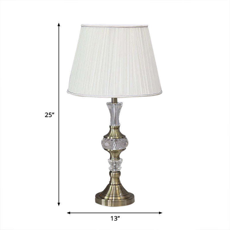 Single Bulb Night Light Simple Tapered Fabric Table Lamp in White for Dining Room with Crystal Deco Clearhalo 'Lamps' 'Table Lamps' Lighting' 325283