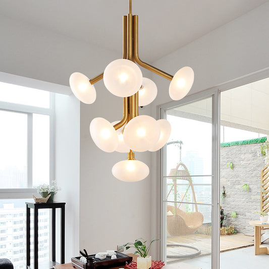 Round Pendant Chandelier Modern Frosted Glass 9 Heads Ceiling Suspension Lamp in Gold Gold Clearhalo 'Ceiling Lights' 'Chandeliers' 'Close To Ceiling Lights' 'Glass shade' 'Glass' 'Modern Chandeliers' 'Modern' Lighting' 325284