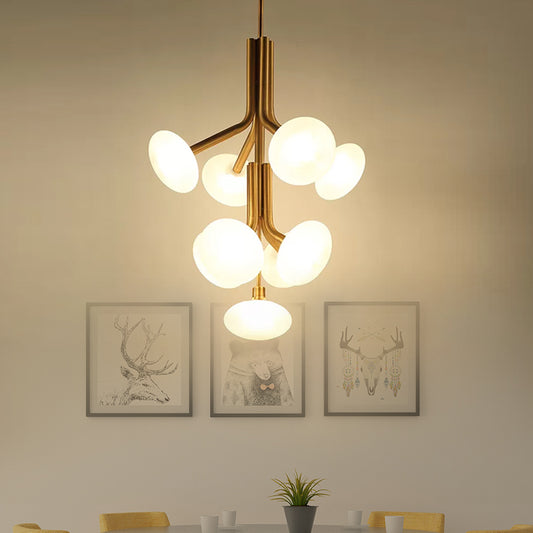 Round Pendant Chandelier Modern Frosted Glass 9 Heads Ceiling Suspension Lamp in Gold Clearhalo 'Ceiling Lights' 'Chandeliers' 'Close To Ceiling Lights' 'Glass shade' 'Glass' 'Modern Chandeliers' 'Modern' Lighting' 325286