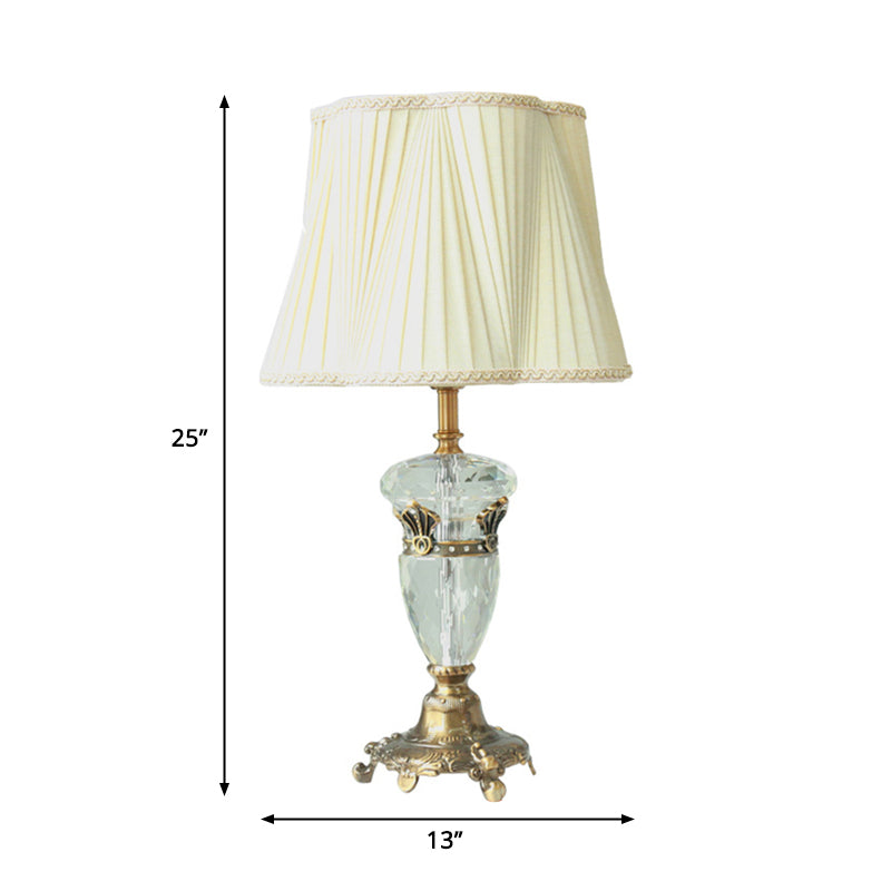 1 Light Fabric Nightstand Lamp Traditional White Drum-Shaped Bedroom Table Light with Crystal Deco Clearhalo 'Lamps' 'Table Lamps' Lighting' 325291