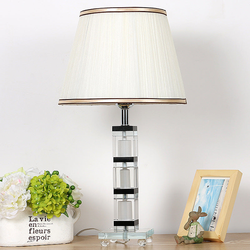 Pleated Shade Fabric Nightstand Lamp Simple Single Head Bedroom Table Light in White with Crystal Base Clearhalo 'Lamps' 'Table Lamps' Lighting' 325301