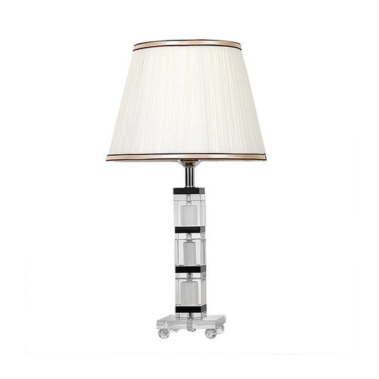 Pleated Shade Fabric Nightstand Lamp Simple Single Head Bedroom Table Light in White with Crystal Base Clearhalo 'Lamps' 'Table Lamps' Lighting' 325302