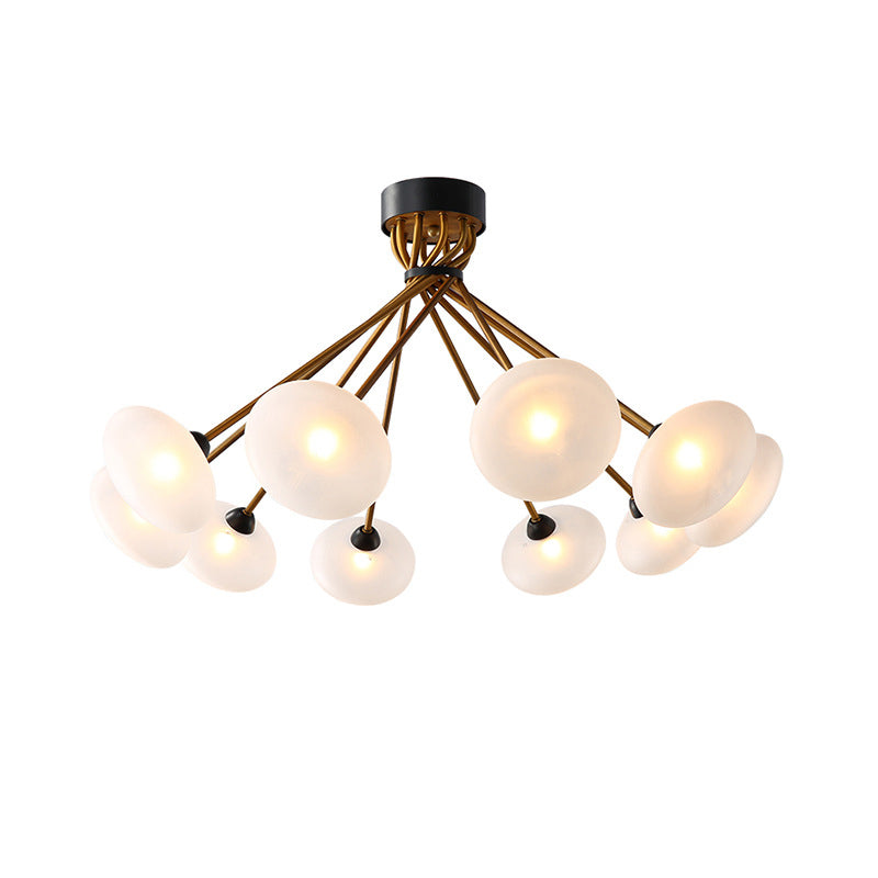 Frosted Glass Circle Semi Flush Light Modern 8/10 Bulbs Black and Gold Ceiling Mounted Fixture Clearhalo 'Ceiling Lights' 'Chandeliers' 'Close To Ceiling Lights' 'Close to ceiling' 'Glass shade' 'Glass' 'Semi-flushmount' Lighting' 325310