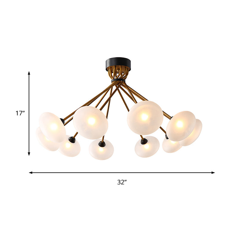 Frosted Glass Circle Semi Flush Light Modern 8/10 Bulbs Black and Gold Ceiling Mounted Fixture Clearhalo 'Ceiling Lights' 'Chandeliers' 'Close To Ceiling Lights' 'Close to ceiling' 'Glass shade' 'Glass' 'Semi-flushmount' Lighting' 325311