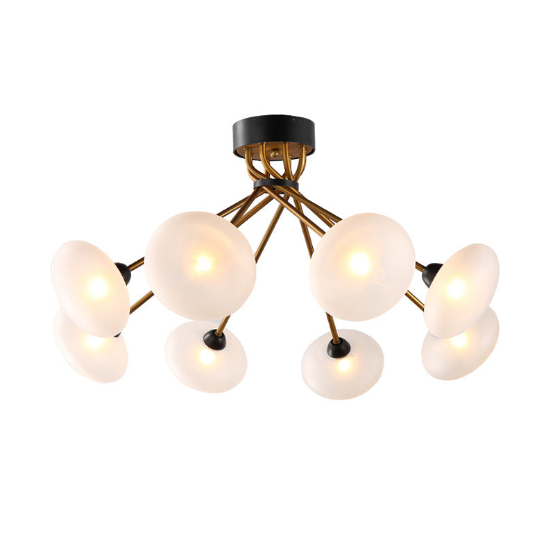 Frosted Glass Circle Semi Flush Light Modern 8/10 Bulbs Black and Gold Ceiling Mounted Fixture Clearhalo 'Ceiling Lights' 'Chandeliers' 'Close To Ceiling Lights' 'Close to ceiling' 'Glass shade' 'Glass' 'Semi-flushmount' Lighting' 325313