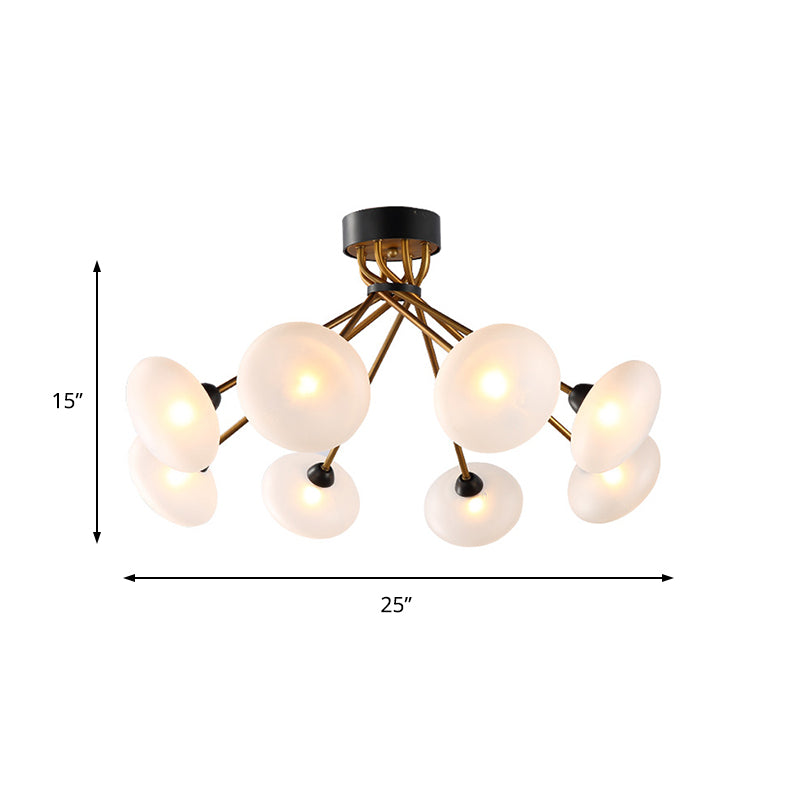 Frosted Glass Circle Semi Flush Light Modern 8/10 Bulbs Black and Gold Ceiling Mounted Fixture Clearhalo 'Ceiling Lights' 'Chandeliers' 'Close To Ceiling Lights' 'Close to ceiling' 'Glass shade' 'Glass' 'Semi-flushmount' Lighting' 325314