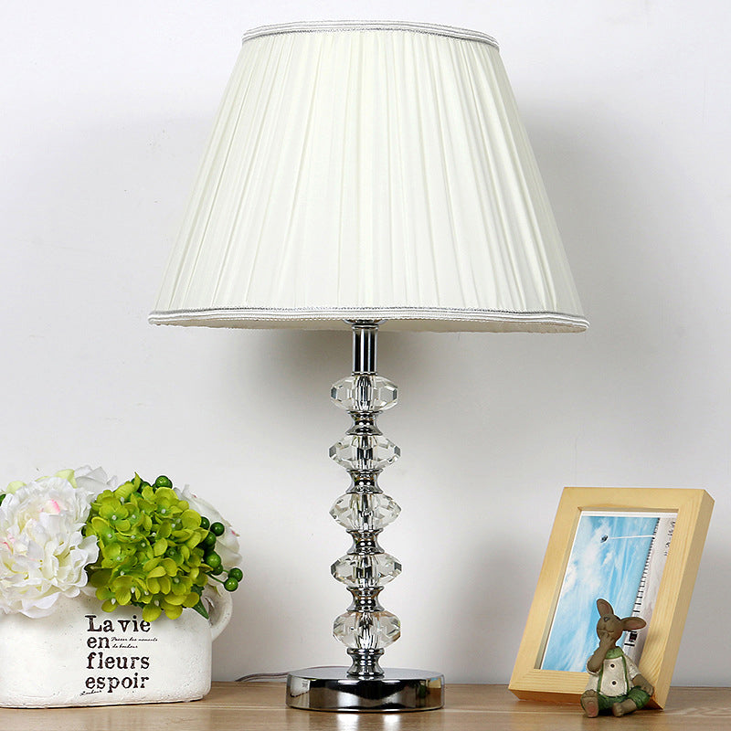 White Single Light Table Light Traditional Fabric Gathered Empire Shade Nightstand Lamp with Crystal Accent Clearhalo 'Lamps' 'Table Lamps' Lighting' 325316