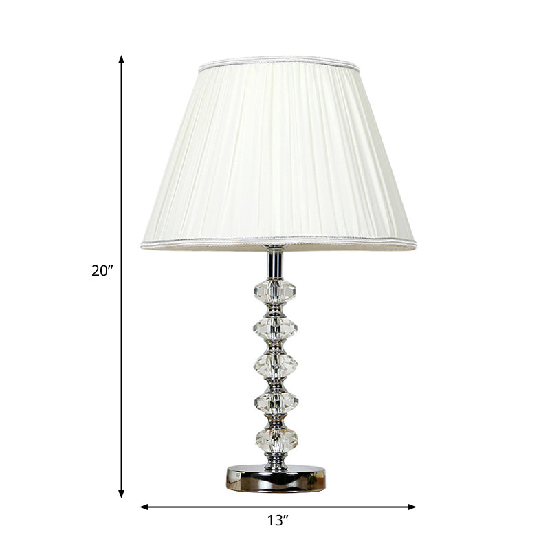 White Single Light Table Light Traditional Fabric Gathered Empire Shade Nightstand Lamp with Crystal Accent Clearhalo 'Lamps' 'Table Lamps' Lighting' 325318