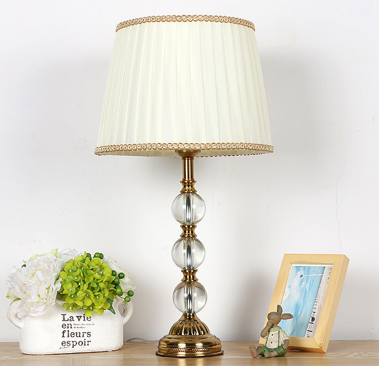 Crystal Pleated Shade Nightstand Light Countryside 1 Light Living Room Table Lamp in Beige Clearhalo 'Lamps' 'Table Lamps' Lighting' 325328