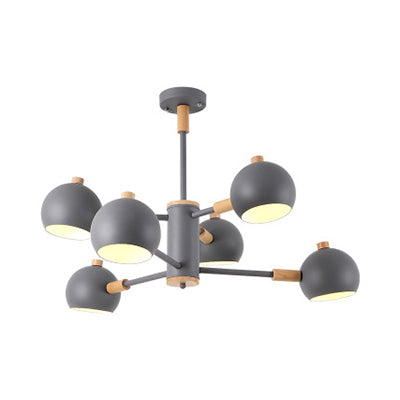 Bedroom Sphere Pendant Light Fixture Iron 6 Lights Modern Nordic Hanging Chandelier Grey Clearhalo 'Ceiling Lights' 'Chandeliers' Lighting' options 32532_9fc81497-e996-4395-a100-7b91408fdc8b