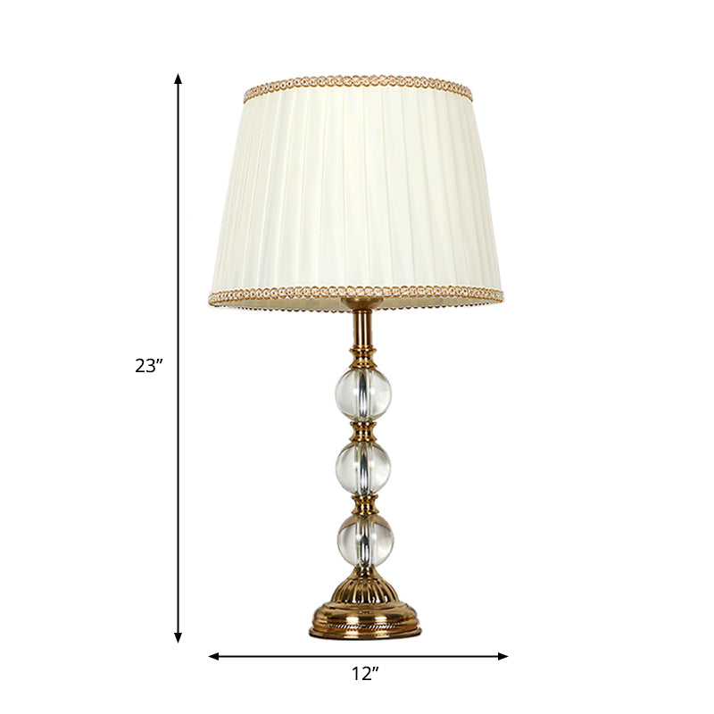 Crystal Pleated Shade Nightstand Light Countryside 1 Light Living Room Table Lamp in Beige Clearhalo 'Lamps' 'Table Lamps' Lighting' 325330