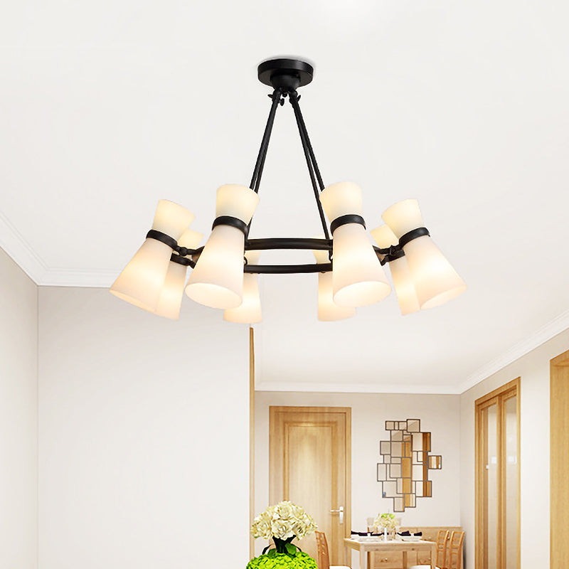 Wide Flare Ceiling Chandelier Modernism Opal Glass 16 Bulbs Black/Gold Pendant Lighting Fixture Clearhalo 'Ceiling Lights' 'Chandeliers' 'Close To Ceiling Lights' 'Glass shade' 'Glass' 'Island Lights' 'Modern Chandeliers' 'Modern' Lighting' 325339